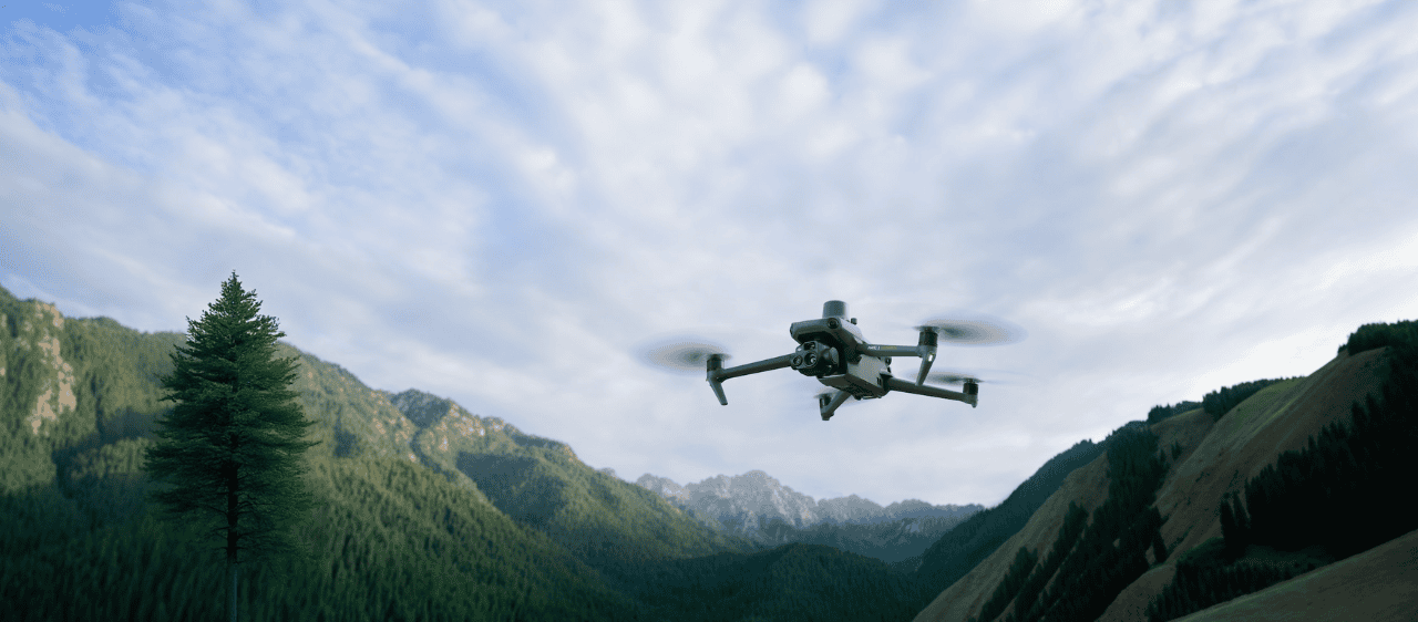 Auf dem Foto fliegt eine Mavic 3 Enterprise Thermal über einen Wald.